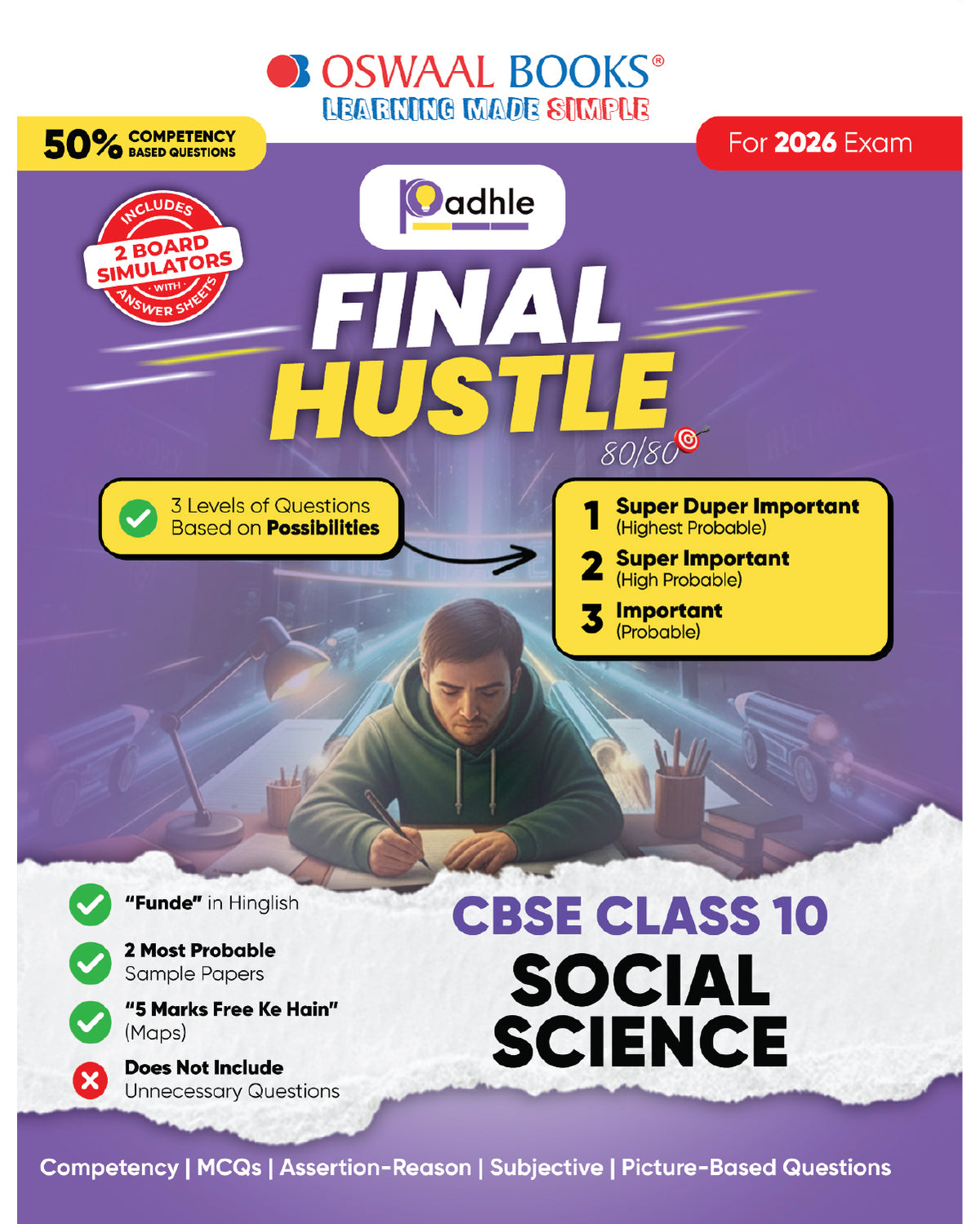 Oswaal Final Hustle for CBSE Class 10 by Padhle with Board Exam Simulators | Science, Social Science, Maths Standard 2026 Final Preparation with Super Duper Imp Qs, Sample Papers, Mind Maps (Set of 3)