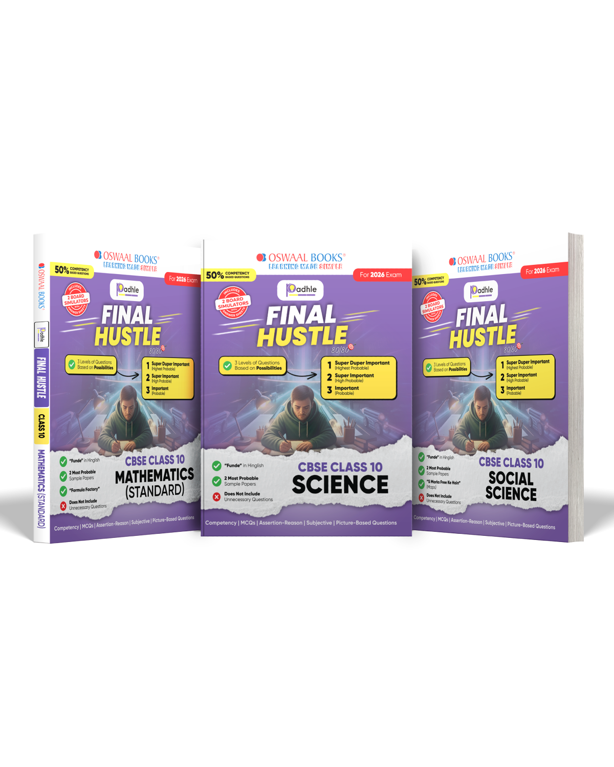 Oswaal Final Hustle for CBSE Class 10 by Padhle with Board Exam Simulators | Science, Social Science, Maths Standard 2026 Final Preparation with Super Duper Imp Qs, Sample Papers, Mind Maps (Set of 3)