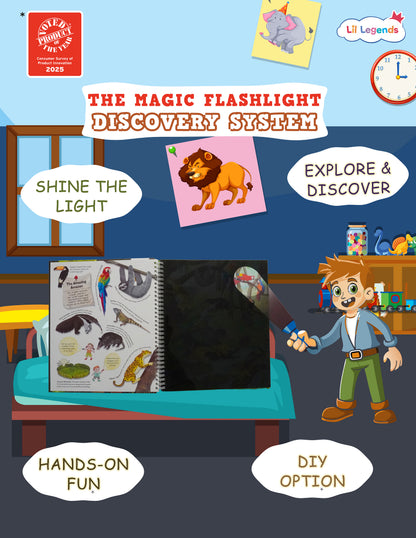 Lil Legends Magic Flashlight Big Discoveries Jungle Animals for Kids | Interactive Hidden Picture Book with Reveal Card | Interesting Facts | Activity Book for Toddlers | For Age 3+