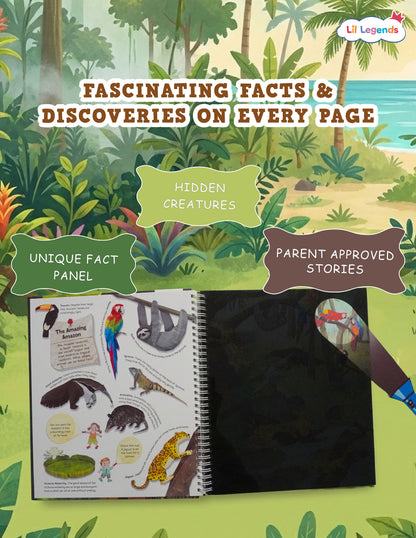 Lil Legends Magic Flashlight Big Discoveries Jungle Animals for Kids | Interactive Hidden Picture Book with Reveal Card | Interesting Facts | Activity Book for Toddlers | For Age 3+
