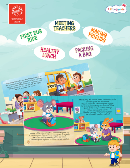 Lil Legends School Readiness Picture Book Set for Kids | Slipcase with 5 Board Books | School Bus Ride, Meeting Teachers, Making Friends, Classroom Habits and Healthy Eating | Age 2-6