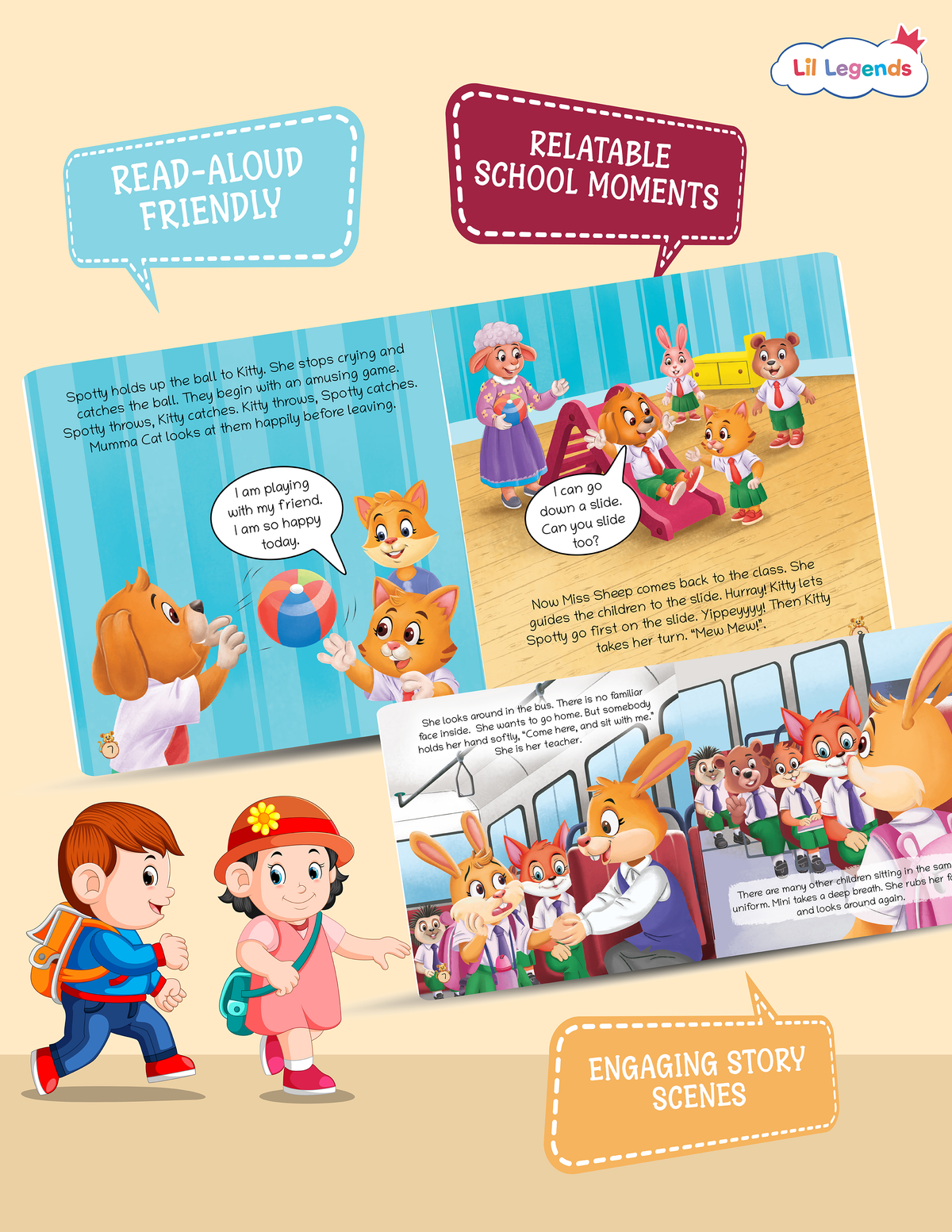 Lil Legends School Readiness Picture Book Set for Kids | Slipcase with 5 Board Books | School Bus Ride, Meeting Teachers, Making Friends, Classroom Habits and Healthy Eating | Age 2-6