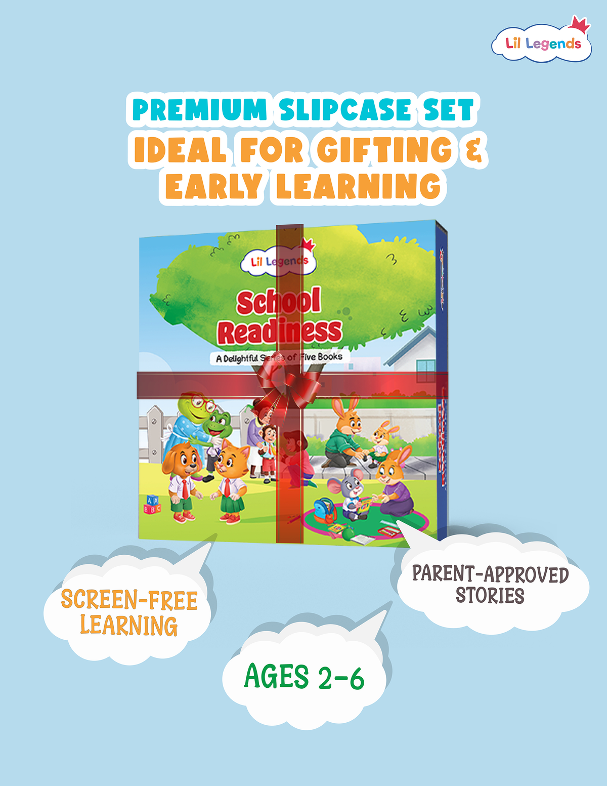 Lil Legends School Readiness Picture Book Set for Kids | Slipcase with 5 Board Books | School Bus Ride, Meeting Teachers, Making Friends, Classroom Habits and Healthy Eating | Age 2-6