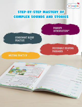 Lil Legends Incredible Phonics Level 3 Main Book for Kids Age 5-7 Years | Digraphs, Consonant Blends & Decodable Stories | Advanced Phonics Workbook for Class 1 Reading Fluency