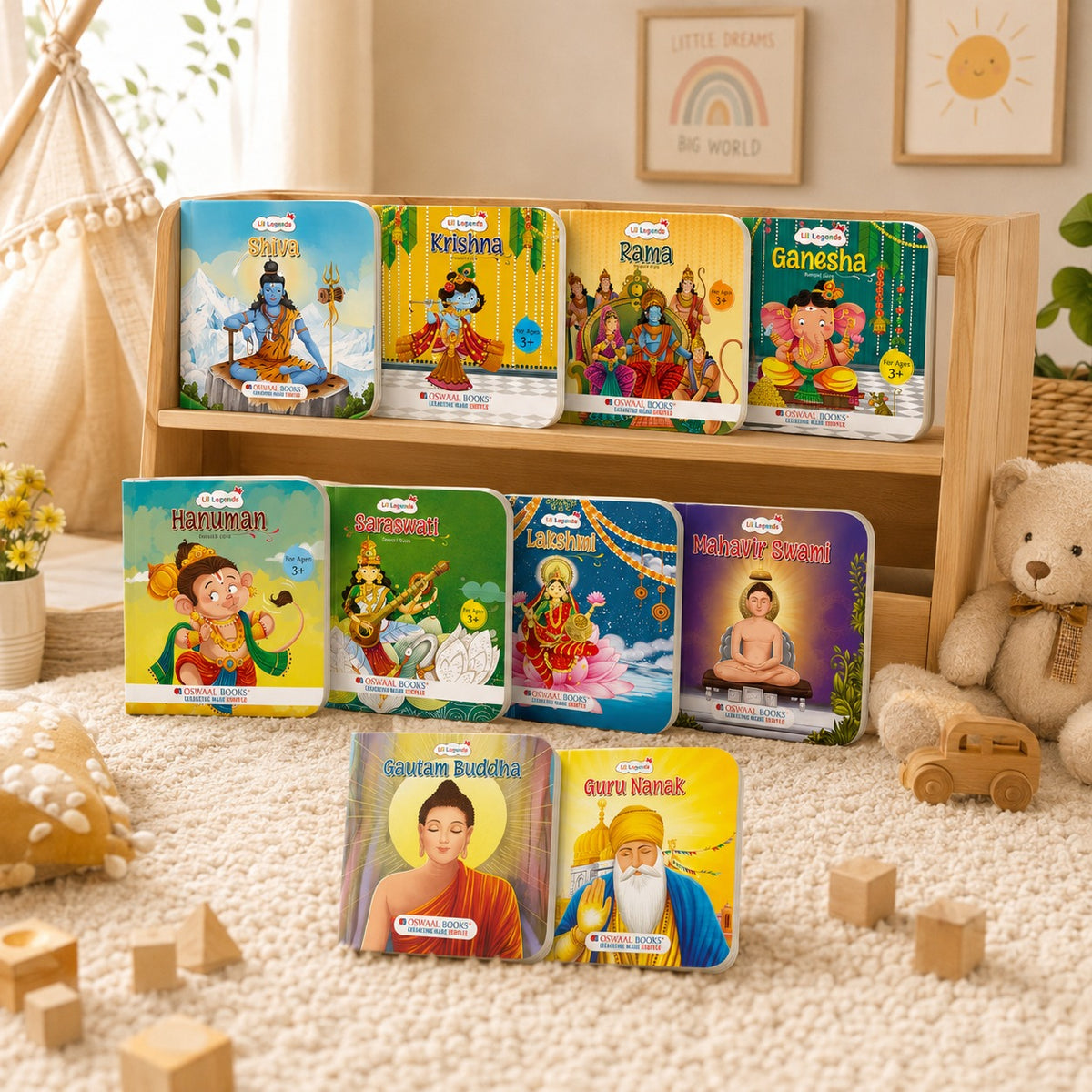 Lil Legends Indian Mythology Story Board Books Set of 10 for Kids Age 3+ Years - Tales of Lord Rama, Krishna, Hanuman, Ganesha, Shiva, Goddess Saraswati, Lakshmi, Buddha, Mahavir & Guru Nanak