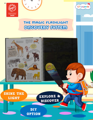 Lil Legends Magic Flashlight Big Discoveries Wild Animals for Kids | Interactive Hidden Picture Book with Reveal Card | Interesting Facts | Activity Book for Toddlers | For Age 3+