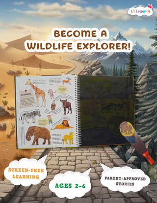 Lil Legends Magic Flashlight Big Discoveries Wild Animals for Kids | Interactive Hidden Picture Book with Reveal Card | Wild Animal Facts | Age 3+ Years | Activity Book