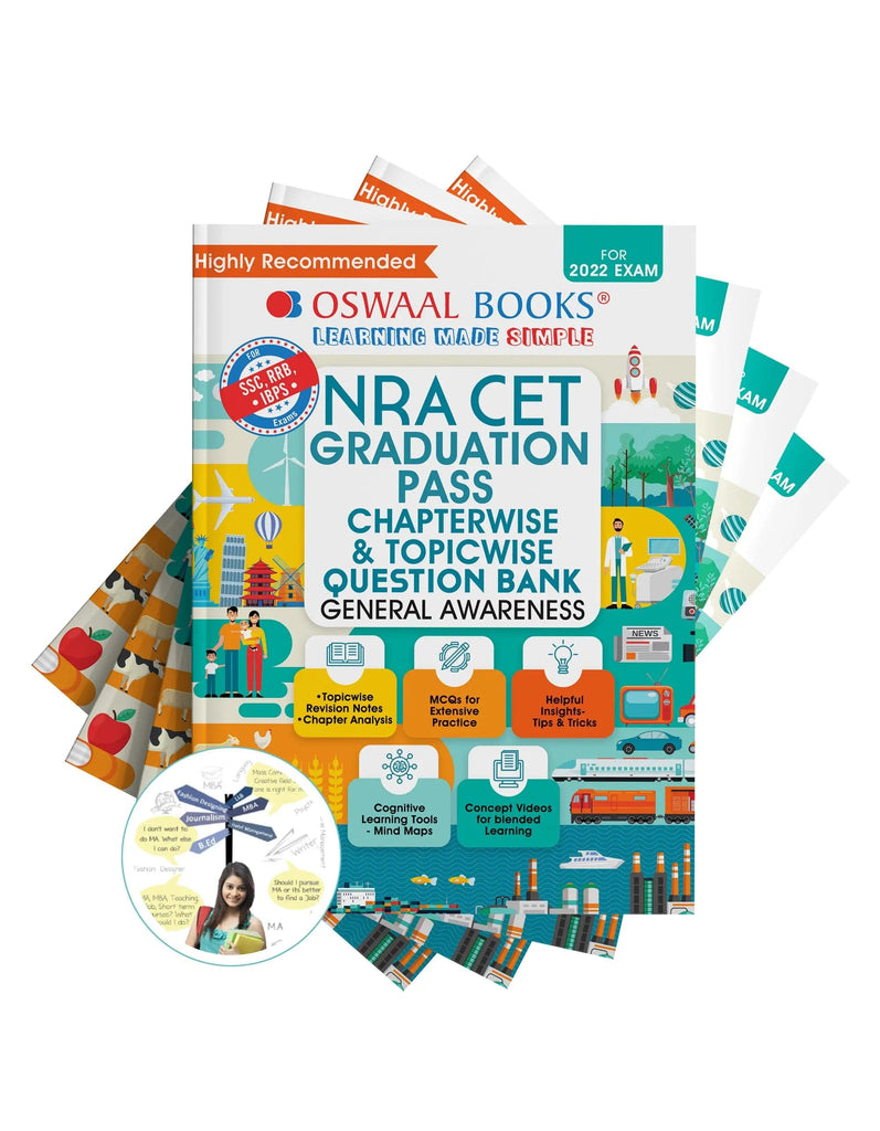 NRA CET Graduation Pass Question Bank General Awareness, General English, Logical Reasoning & Quantitative Aptitude (Set of 4 Books)(For 2022 Exam) with Access for Humanities Career Selector Test