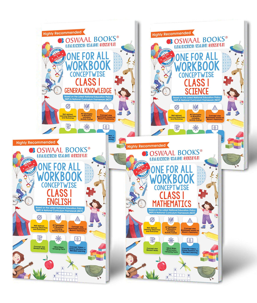 One For All Workbook Class 1 English, Math, Science & General Knowledge (Set of 4 Books) (For Latest Exam) 