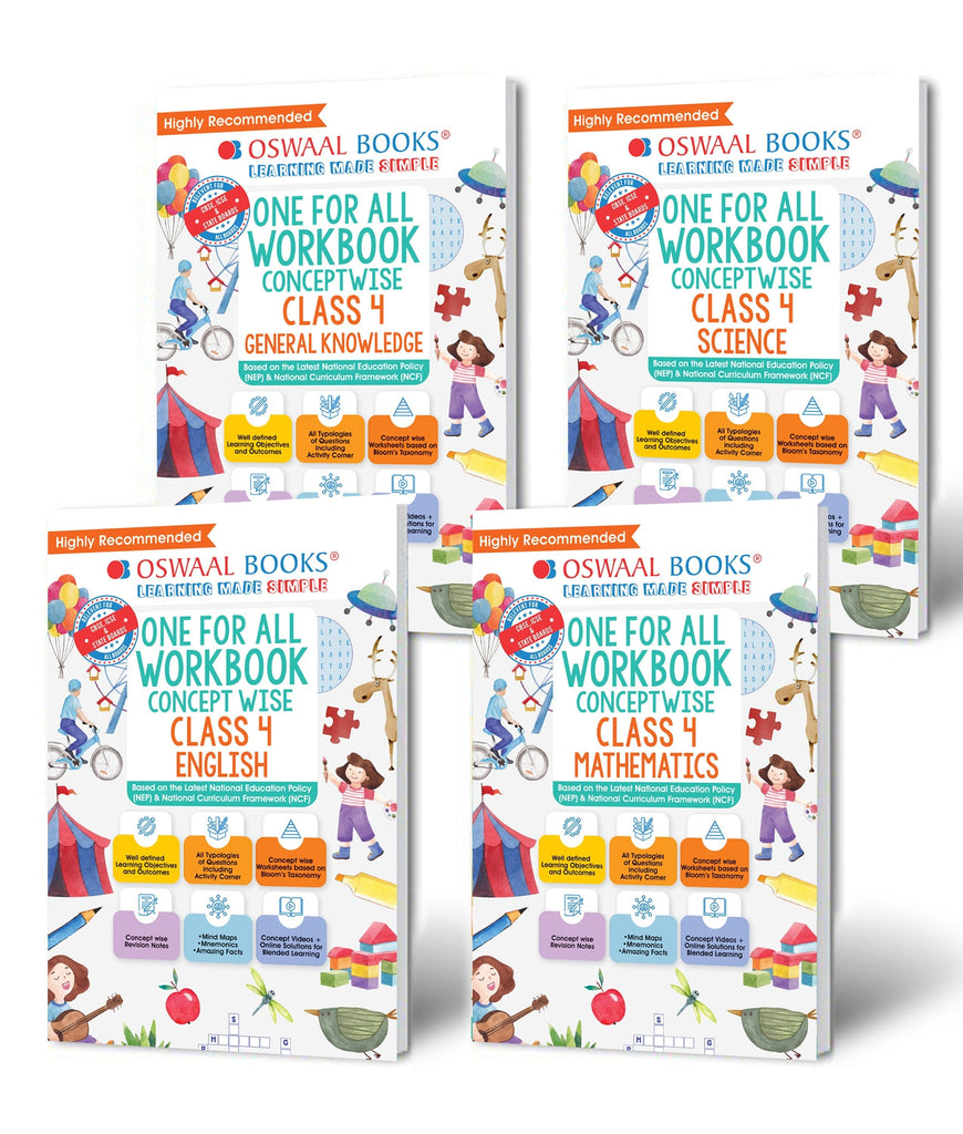 One For All Workbook Class 4 English, Math, Science & General Knowledge (Set of 4 Books) (For Latest Exam) 